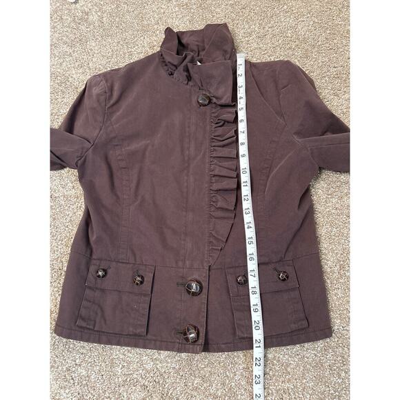 Anthropologie ELEVENSES Jacket Womens Brown Ruffle Zipper Button Lined SZ 8 - Picture 5 of 6